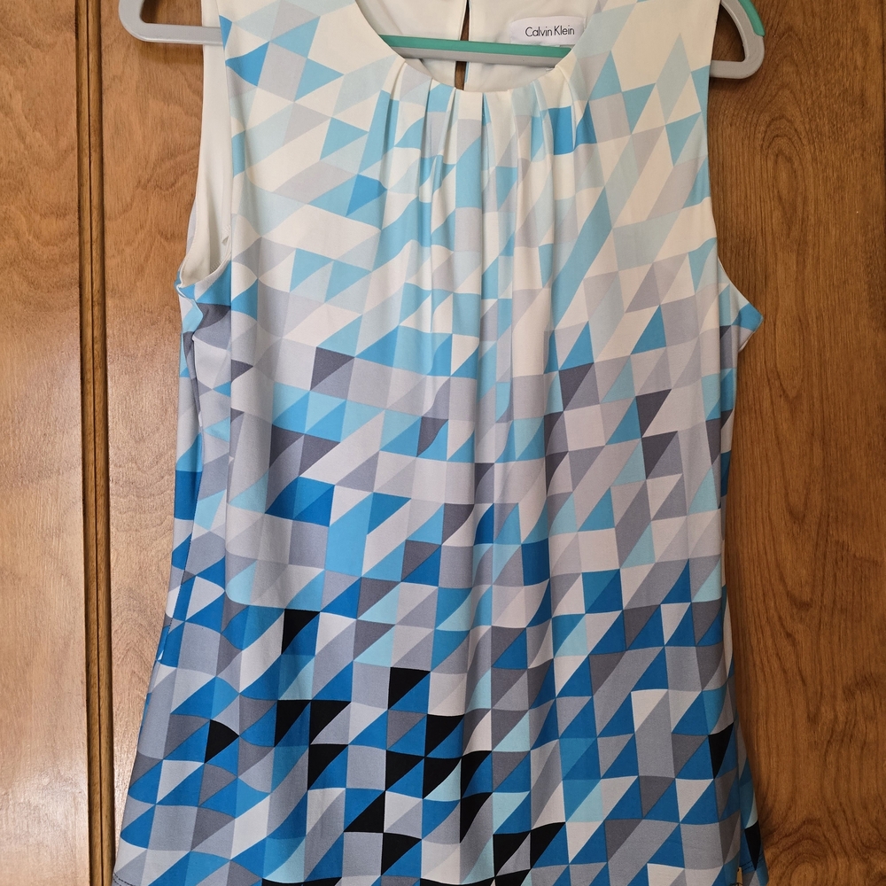 Calvin Klein Blue Geometric Sleeveless Blouse